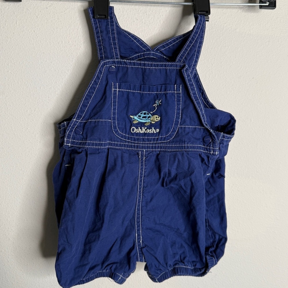 OshKosh B'Gosh vintage 3-6 Months Blue Turtle Embroidered‎ Overalls Romper